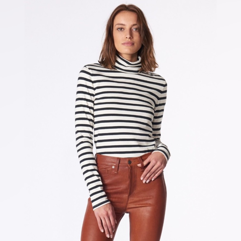 Veronica Beard Jeans Audrey Turtleneck Long Sleeve Stripe Shirt